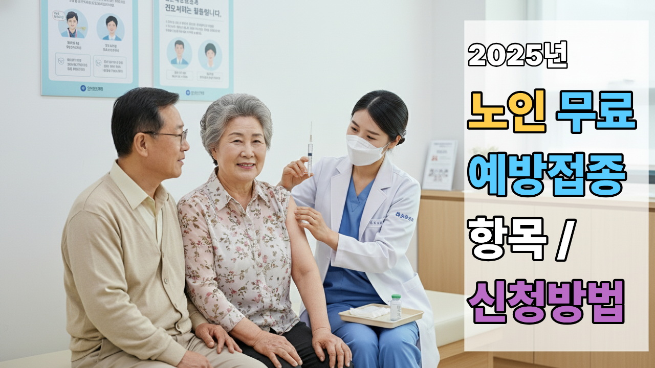 보건소에서 독감 예방접종을 받는 노부부, 2025년 노인 무료 예방접종 안내 이미지