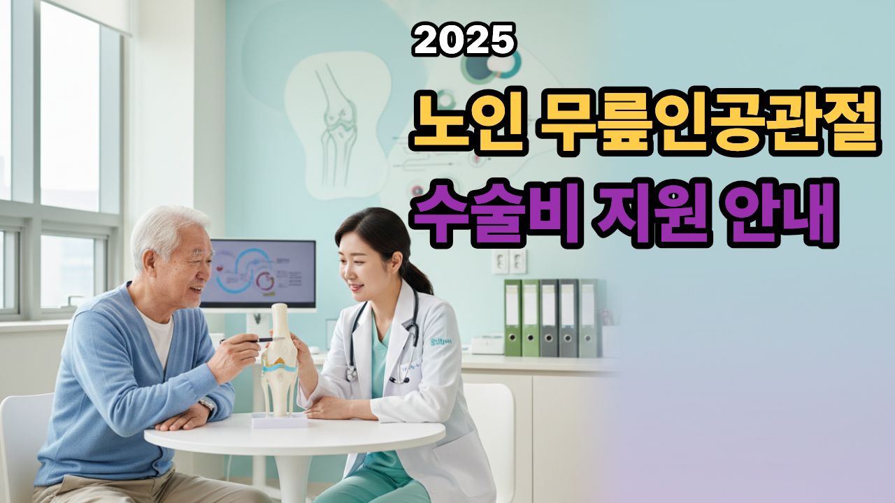 2025년 노인 무릎인공관절 수술비 지원 상담 장면 – 노인과 의사가 무릎 수술 설명을 나누는 모습