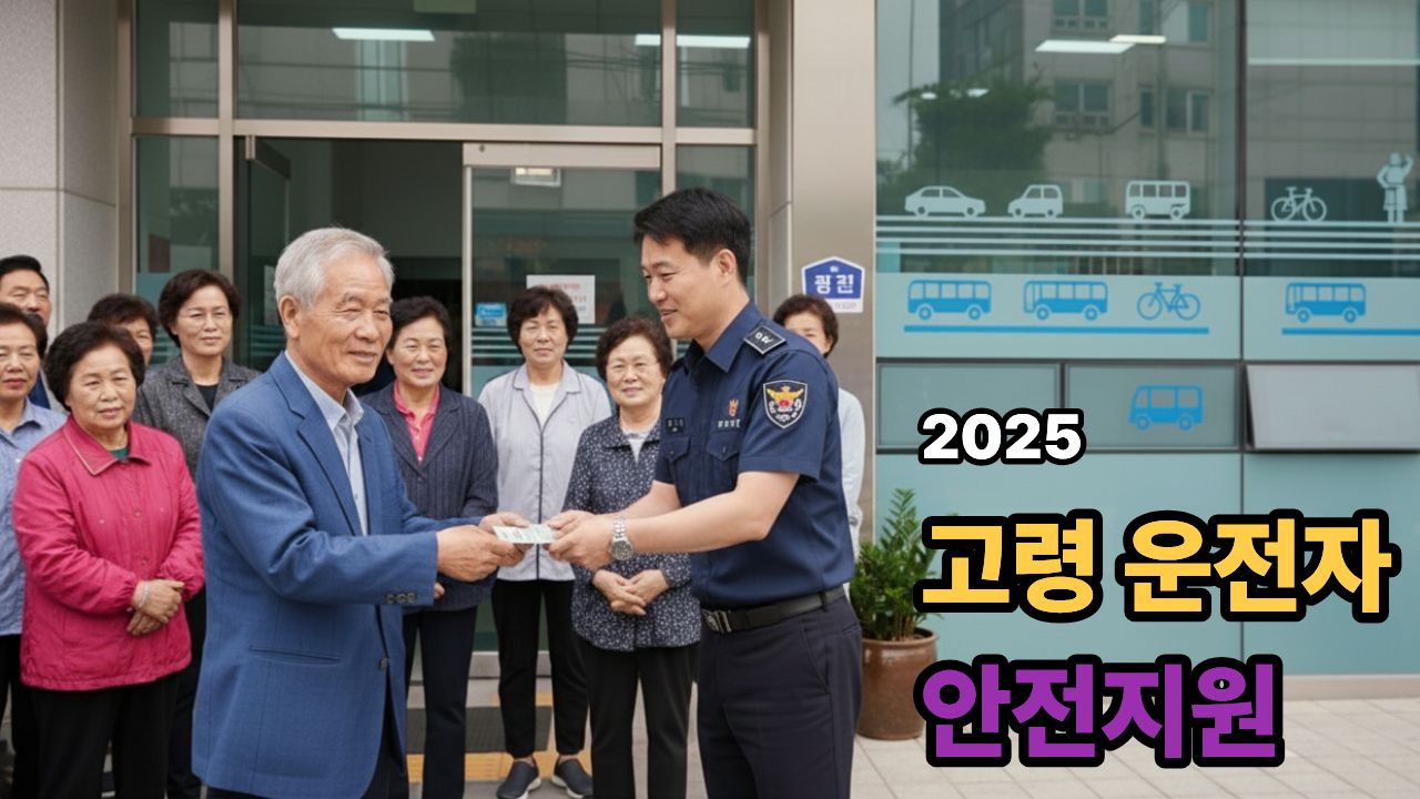 고령 운전자 안전지원 2025, 운전면허를 자진 반납하는 시니어와 교통비 지원 안내 장면.