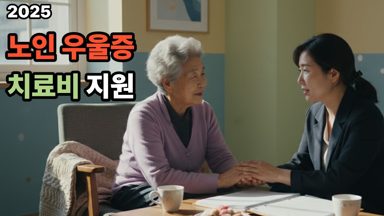 노인 우울증 치료비 지원 2025, 정신건강복지센터에서 상담을 받는 시니어의 모습. 고령층 정신건강 지원과 상담 서비스를 나타내는 장면.