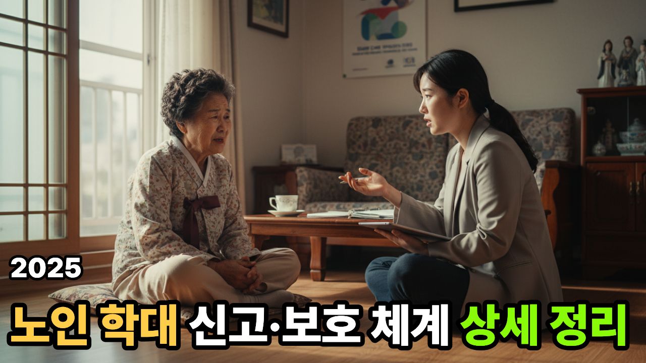 노인 학대 신고·보호 체계 안내를 위해 상담을 받는 한국 노인