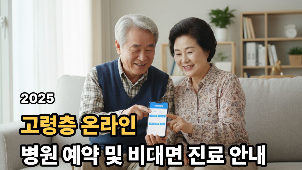 스마트폰으로 온라인 병원 예약과 비대면 진료를 확인하는 한국 고령층