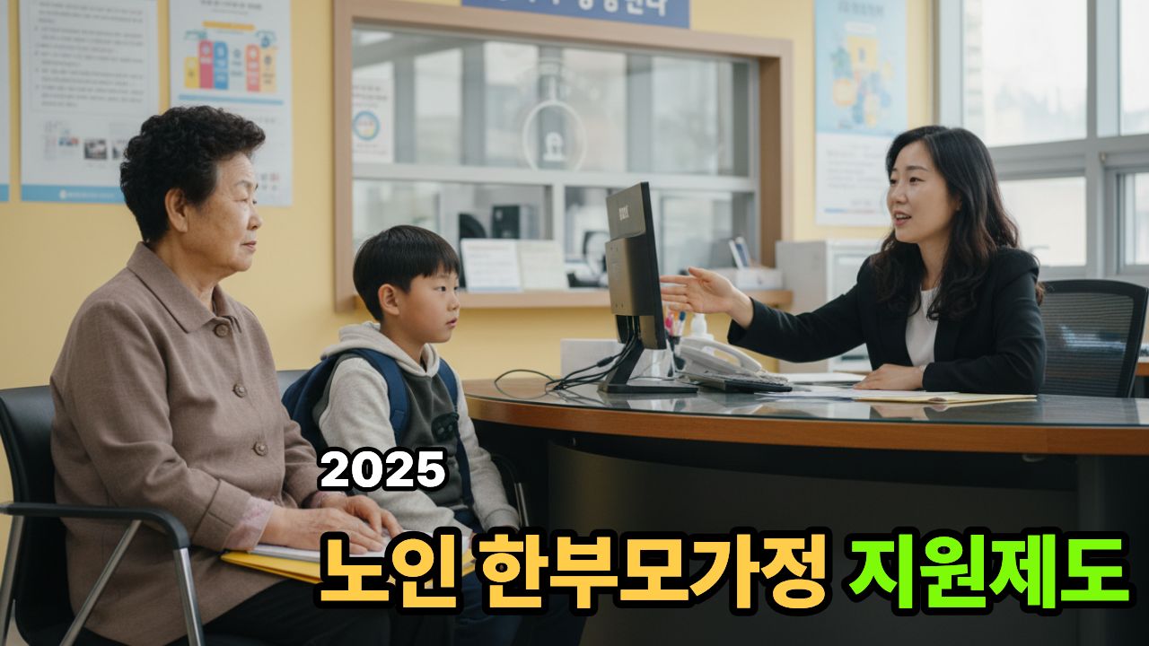 노인 한부모·조손가정이 2025년 복지 상담을 받는 한국 할머니와 손자의 모습